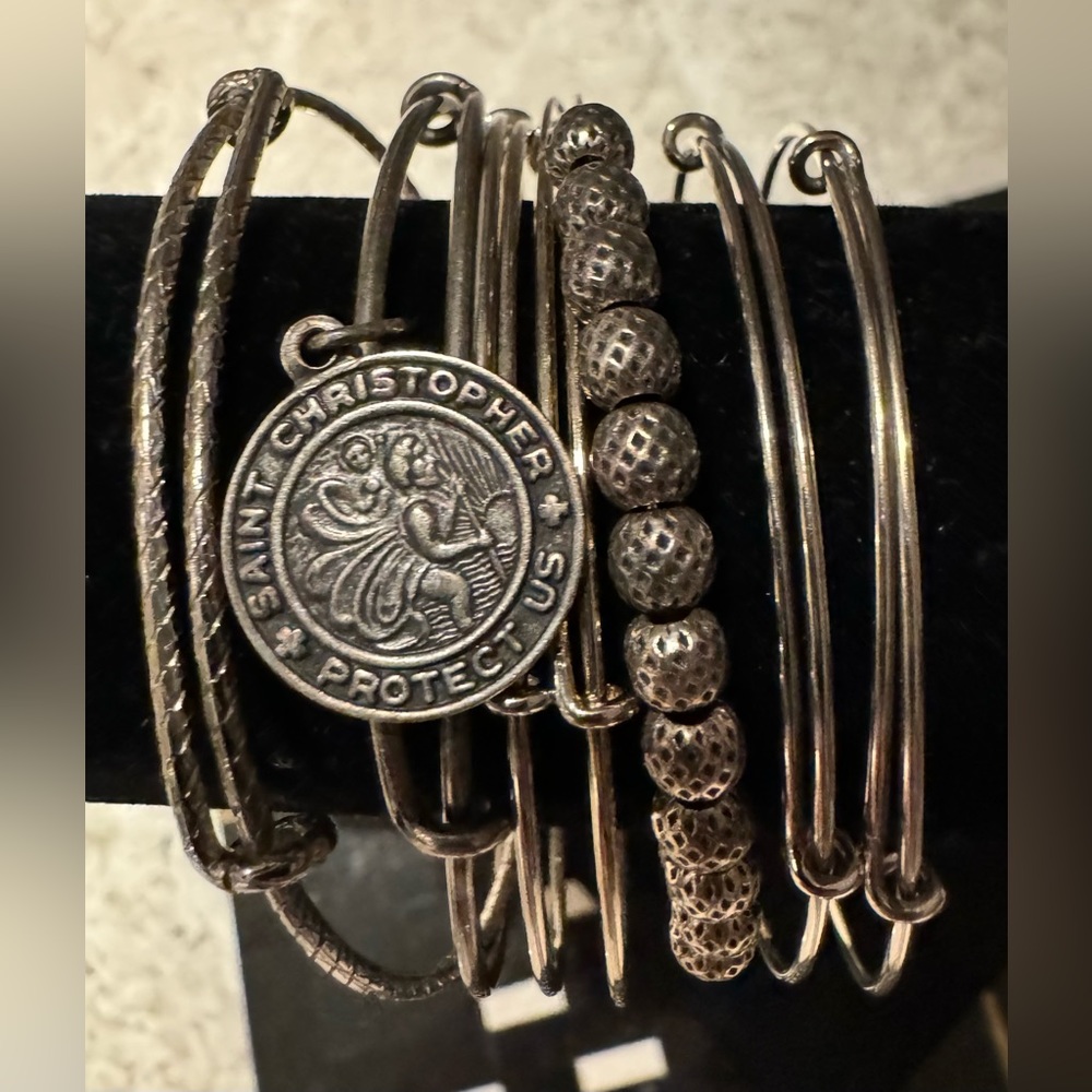 Alex and Ani Saint Christopher Protect Us Silver Tone Set Of 7 bracelets